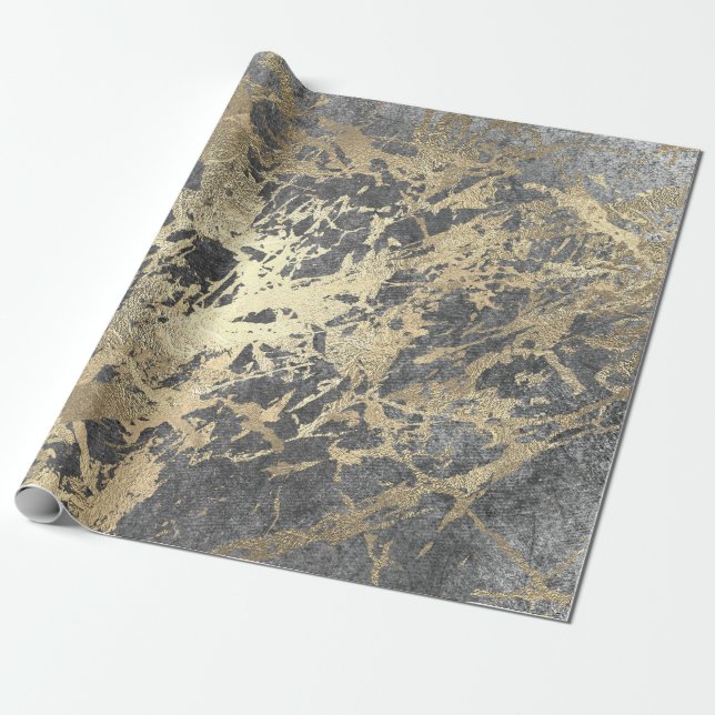 Silver Foxier Guld Marble Shiny Metallic Strokes Presentpapper (Utrullad)