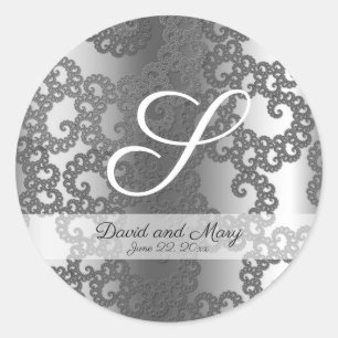 Silver Fractal Wedding Stickers Runt Klistermärke