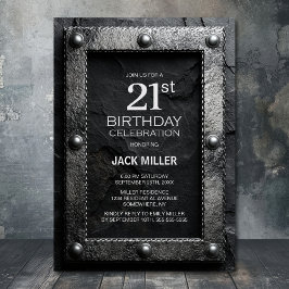Silver Frame Black Slate 21st Birthday Party Inbjudningar