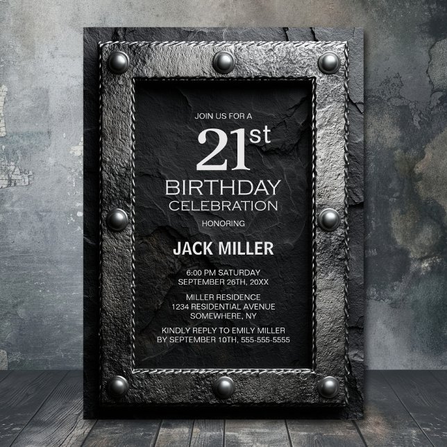 Silver Frame Black Slate 21st Birthday Party Inbjudningar (Skapare uppladdad)