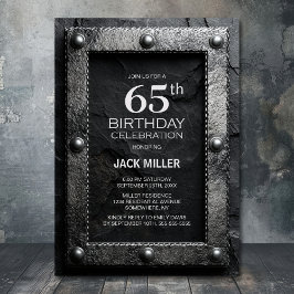 Silver Frame Black Slate 65th Birthday Party Inbjudningar