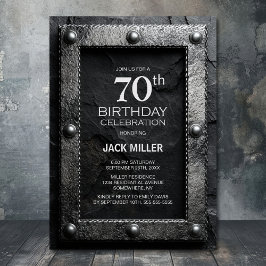 Silver Frame Black Slate 70th Birthday Party Inbjudningar