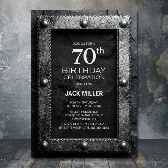Silver Frame Black Slate 70th Birthday Party Inbjudningar (Skapare uppladdad)