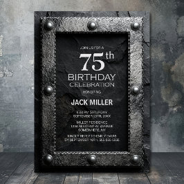 Silver Frame Black Slate 75th Birthday Party Inbjudningar