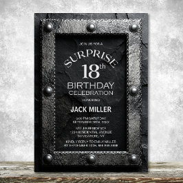 Silver Frame Black Slate Surprise 18th Birthday Inbjudningar