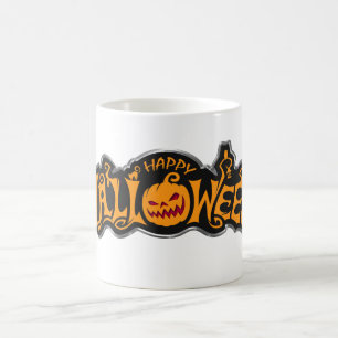 Silver Framed Happy halloween Ruby Eyed Pumpkin Kaffemugg