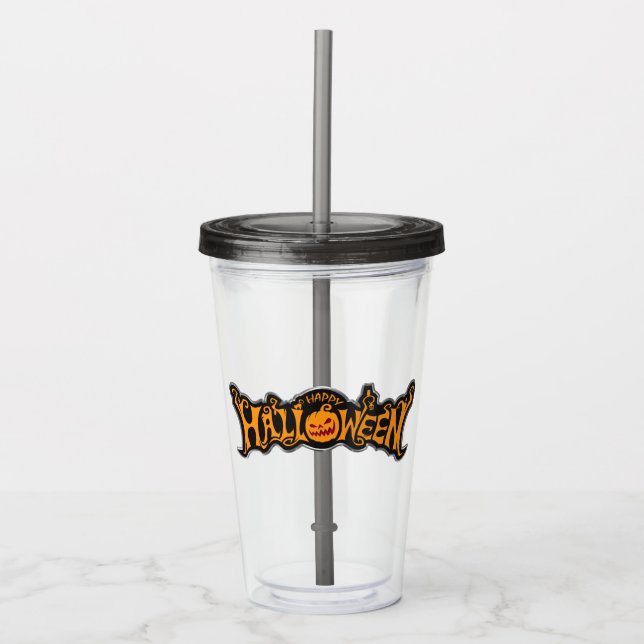 Silver Framed Happy halloween Ruby Eyed Pumpkin Take Away Mugg (Framsida)