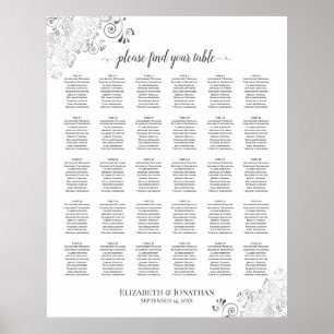 Silver frills 30 Bord Bröllop-sätesdiagram vit Poster