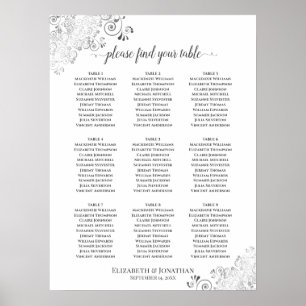 Silver frills 9 Bord Bröllop, sätesdiagram vit Poster