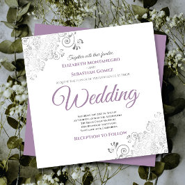 Silver Frills Chic Lavender & White Square Bröllop Inbjudningar