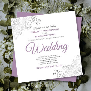 Silver Frills Chic Lavender & White Square Bröllop Inbjudningar