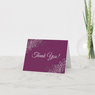 Silver Frills Elegant Cassis Lila Bröllop Photo Tack Kort