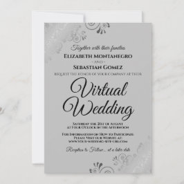 Silver Frills Elegant Grått Virtuella Bröllop Inbjudningar