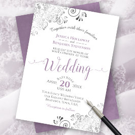 Silver Frills Elegant Lavender om Vita Bröllop Inbjudningar