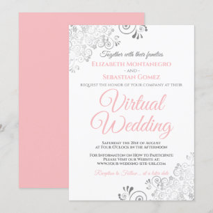 Silver Frills Elegant Rosa  & White Virtuellare Br Inbjudningar