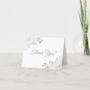 Silver Frills Elegant White Lavender Bröllop Photo Tack Kort