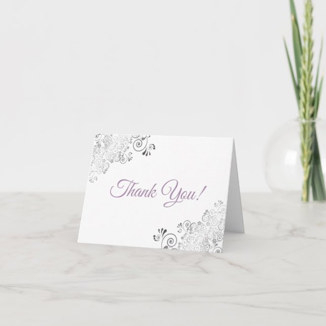 Silver Frills Elegant White Lavender Bröllop Photo Tack Kort (Framsida)