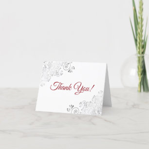 Silver Frills Elegant White & Red Script Bröllop Tack Kort