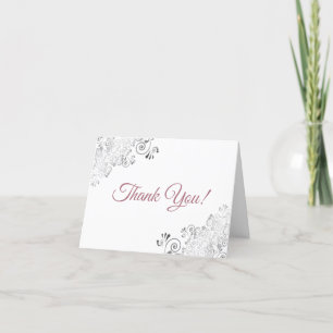Silver Frills Elegant White & Ro Bröllop Photo Tack Kort