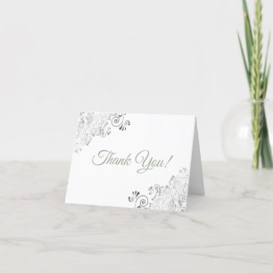 Silver Frills Elegant White & Sage Bröllop Photo Tack Kort