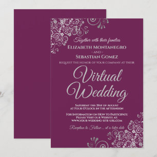 Silver Frills Magenta Plum Chic Virtuella Bröllop Inbjudningar