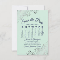 Silver Frills Mint Grönt & Navy Bröllop Calendar