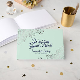 Silver Frills Mint Grönt & Navy Elegant bröllop Gästböcker
