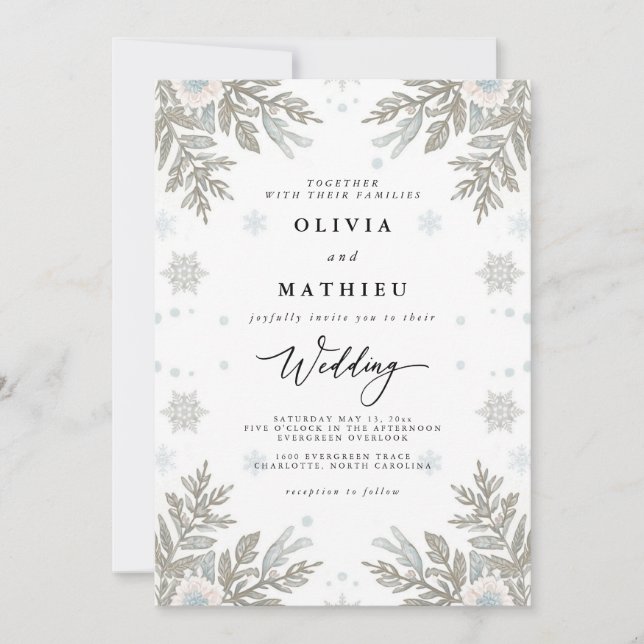 Silver Frosted Winter Wedding Inbjudningar (Framsida)