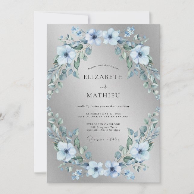 Silver Frostig Vinterbröllop Inbjudningar (Framsida)