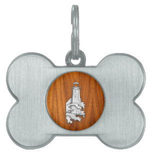 Silver fyr på Teak Wood Stil Namnbricka Husdjur