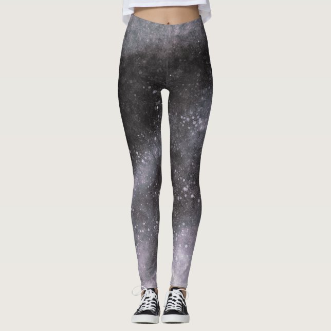 Silver Galaxy Glitter Abstrakt Leggings (Framsida)