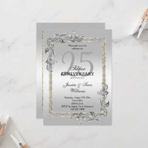 Silver Gem & Glitter 25-års bröllopsjubileum Inbjudningar