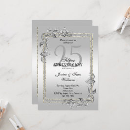 Silver Gem & Glitter 25-årsjubileum Inbjudningar