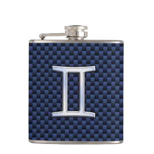 Silver Gemini Zodiac Signera Blue Carbon Fiber Pri Fickplunta