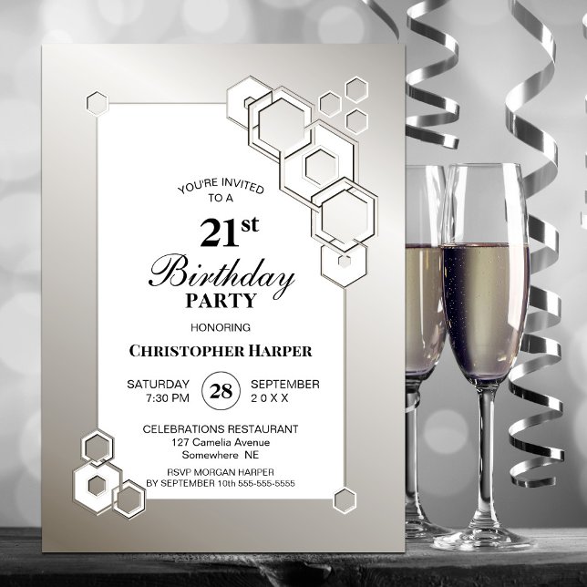 Silver Geometric 21:a födelsedagen Party Inbjudningar (Skapare uppladdad)