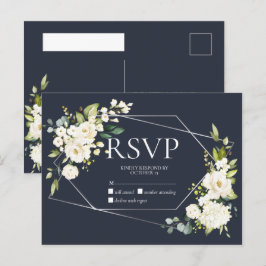 Silver Geometric Blue White Blommigt No Menu OSA Inbjudan Vykort