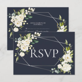Silver Geometric Blue White Blommigt No Menu OSA Kort