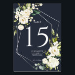 Silver Geometric Navy Blue White Blommigt Bröllop Bordsnummer<br><div class="desc">Modern och trendiget är bordsnumrets utformning en formgivning av faux silver-folie som är förskönad med vattenfärgen eukalyptus grey och vit blommigt,  på en modern marin blå bakgrund. Copyright Elegant Inbjudan,  alla höger reserverade.</div>