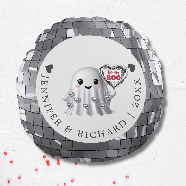 Silver Ghost Valentines ballondesign Mönster Rund Kudde (Custom Silver Disco Valentine's Day Round Pillow)