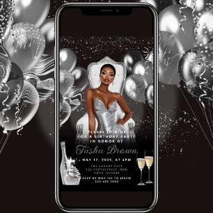 Silver Glam Balloons Royal Birthday Call Inbjudningar
