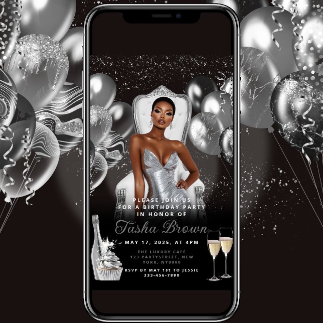 Silver Glam Balloons Royal Birthday Call Inbjudningar (Skapare uppladdad)