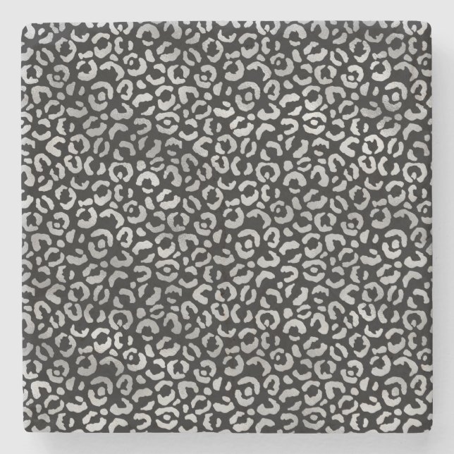Silver Glam Black Leopard Skriv ut Stenunderlägg (Framsidan)