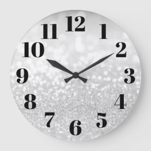 Silver Glam Bokeh Glitter Stor Klocka