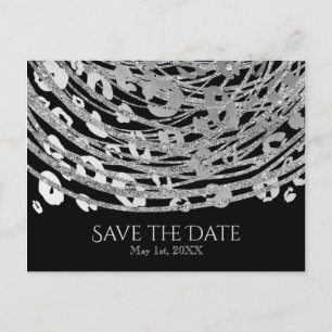 Silver Glam Gepardtryck Exotisk Save the Date Meddelande Vykort