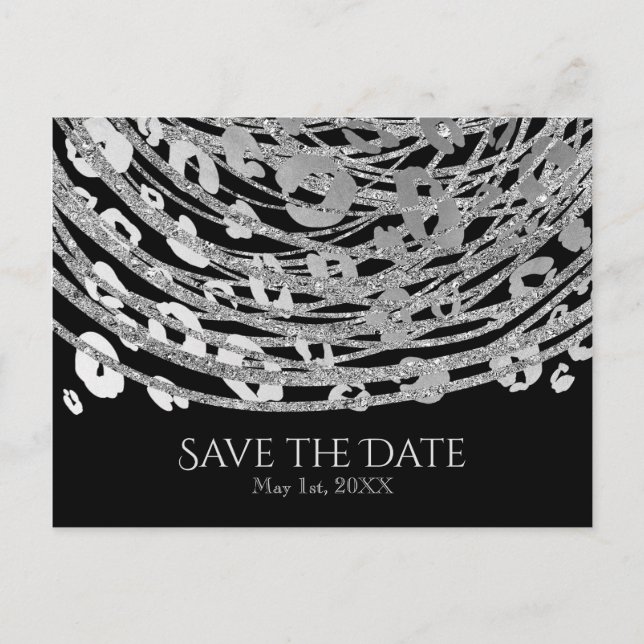 Silver Glam Gepardtryck Exotisk Save the Date Meddelande Vykort (Framsida)