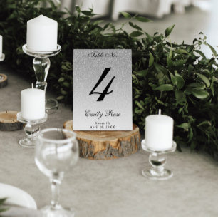Silver Glam Glitter Bordsnummer Card