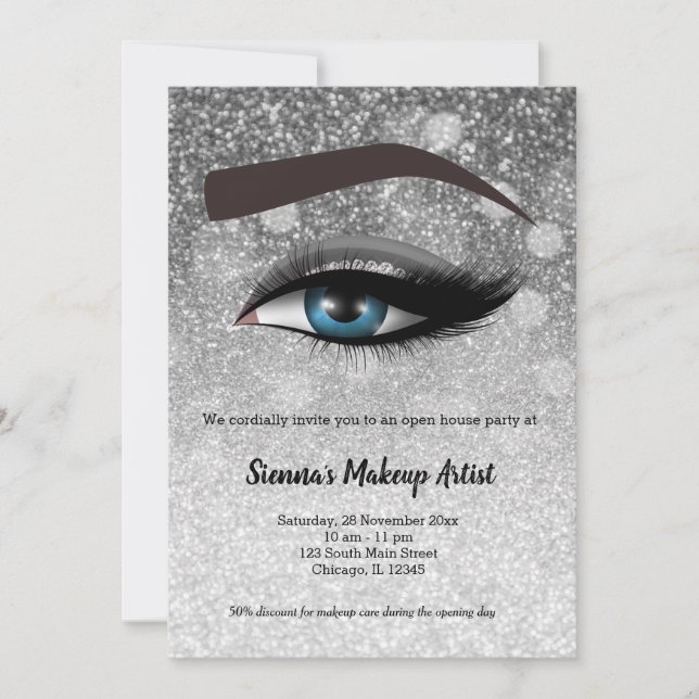 Silver glam lash öga | Makeup-artist Inbjudningar (Framsida)