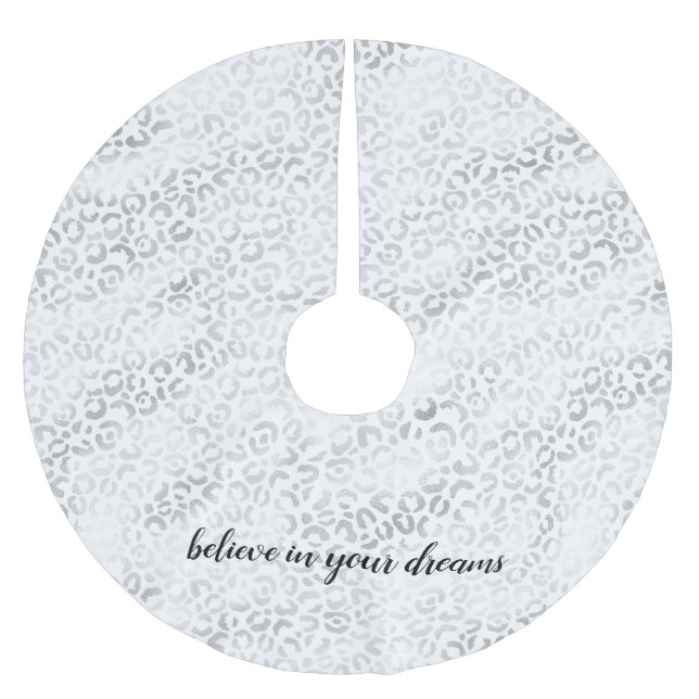 Silver Glam Leopard Print personlig Julgransmatta Borstad Polyester (Framsidan)