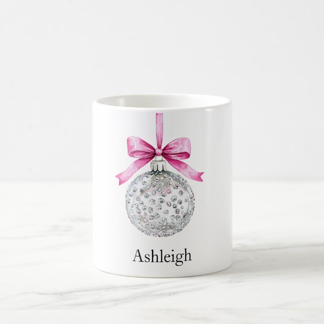 Silver Glam Ornament med Rosa Bow jul Kaffemugg (Center)