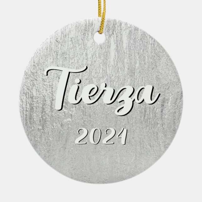 Silver Glam Textur Personlig Julgransprydnad Keramik (Framsidan)